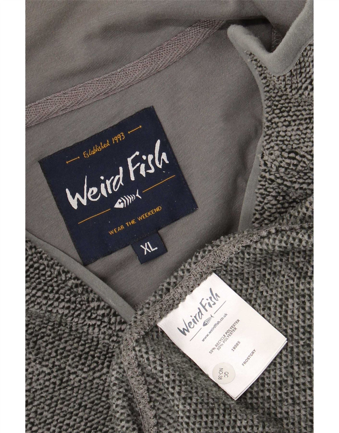 Weird Fish Sudadera con Cuello y Cremallera para Hombre Jersey XL Gris Poliéster