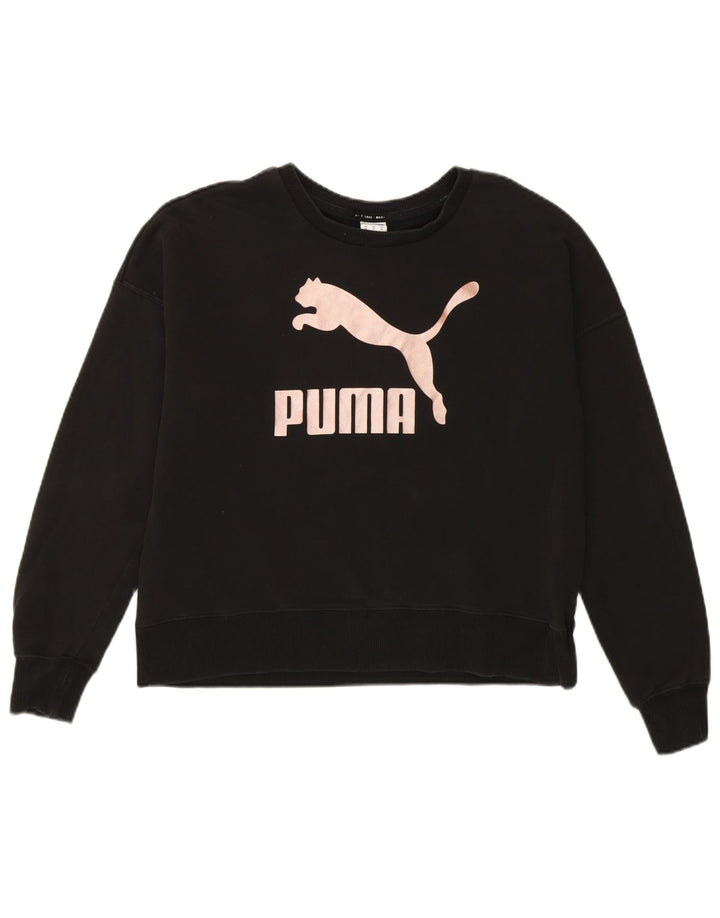 Puma Mujer Oversize Crop Graphic Sudadera Jumper UK 6 XS Algodón Negro