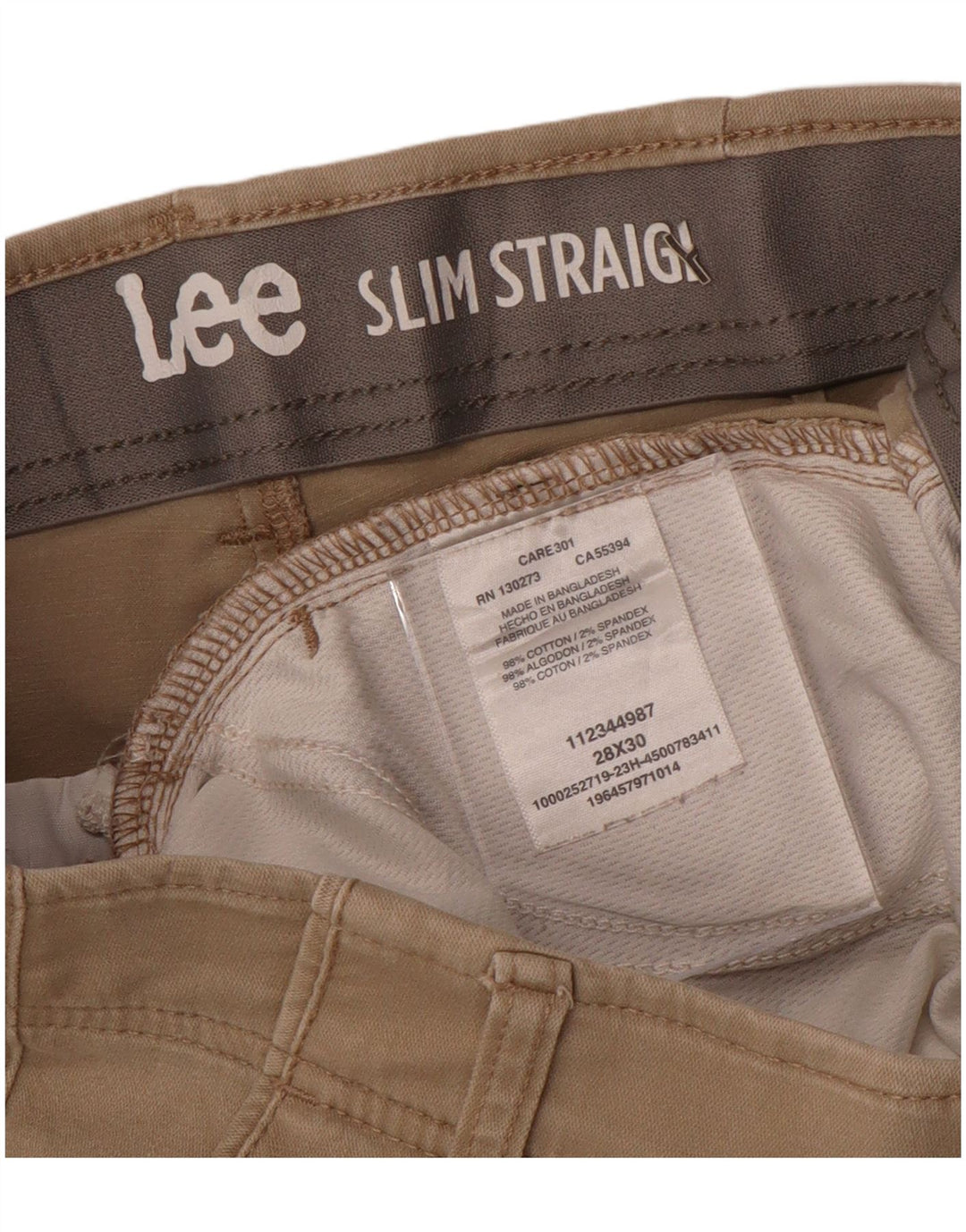 Pantalones chinos rectos y ajustados para mujer LEE W28 L30 Algodón beige