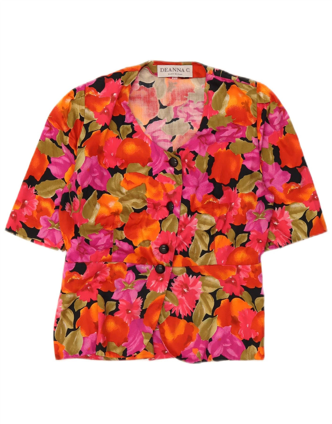 Vintage mujer manga corta camisa blusa IT 45 medio multicolor floral