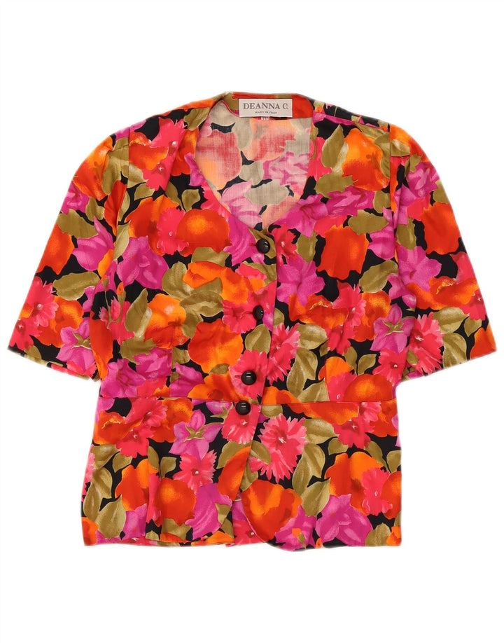 Vintage mujer manga corta camisa blusa IT 45 medio multicolor floral