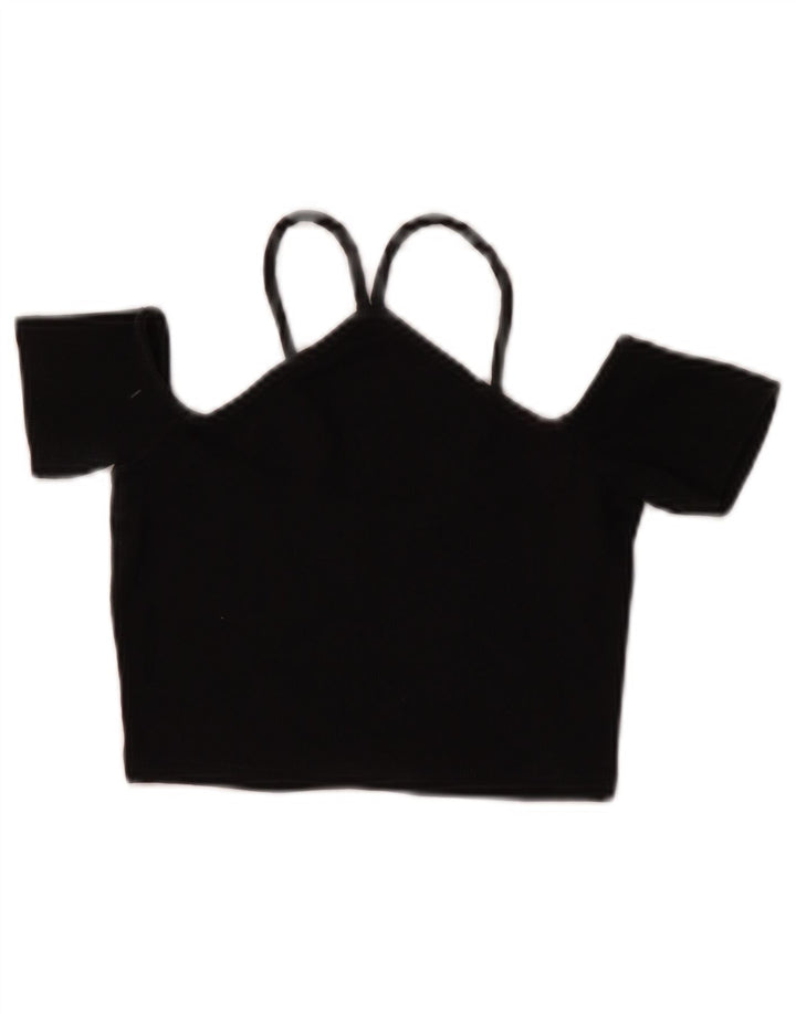 Zara Top corto con hombros descubiertos para mujer Reino Unido 8 Pequeño Algodón negro