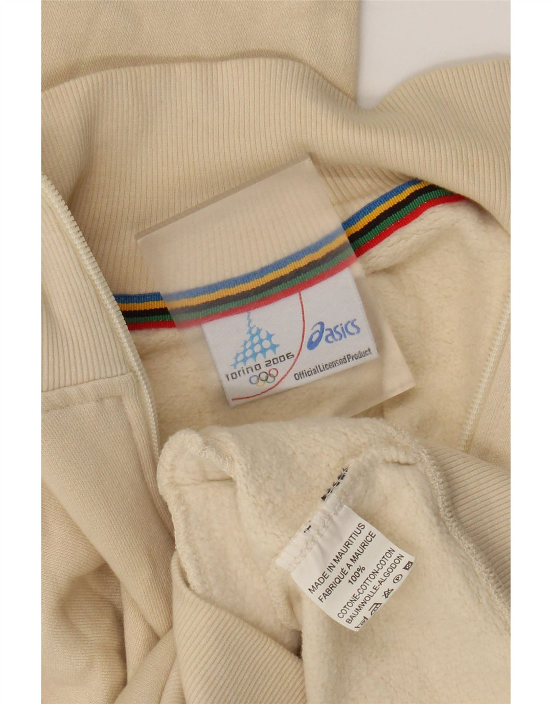 Asics Mujer Graphic Chándal Top Chaqueta Reino Unido 10 Pequeño Algodón Beige