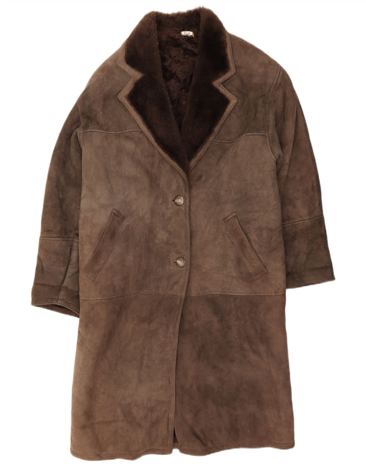 Vintage mujer shearling abrigo IT 42 gris medio shearling