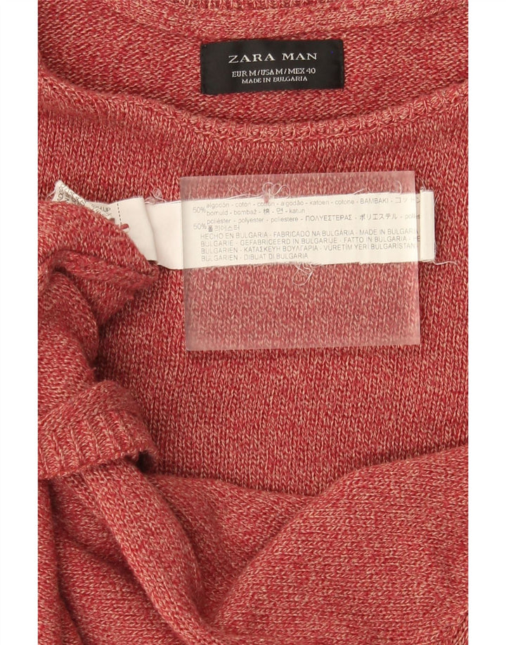 Zara Hombre Jersey Con Cuello Redondo De Algodón Moteado Rojo Medio