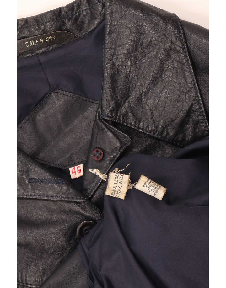 Chaqueta de cuero vintage para mujer IT 46 cuero negro grande