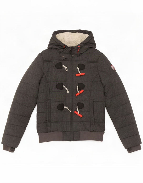 Superdry Womens Hooded Padded Jacket UK 10 Small Grey Polyester