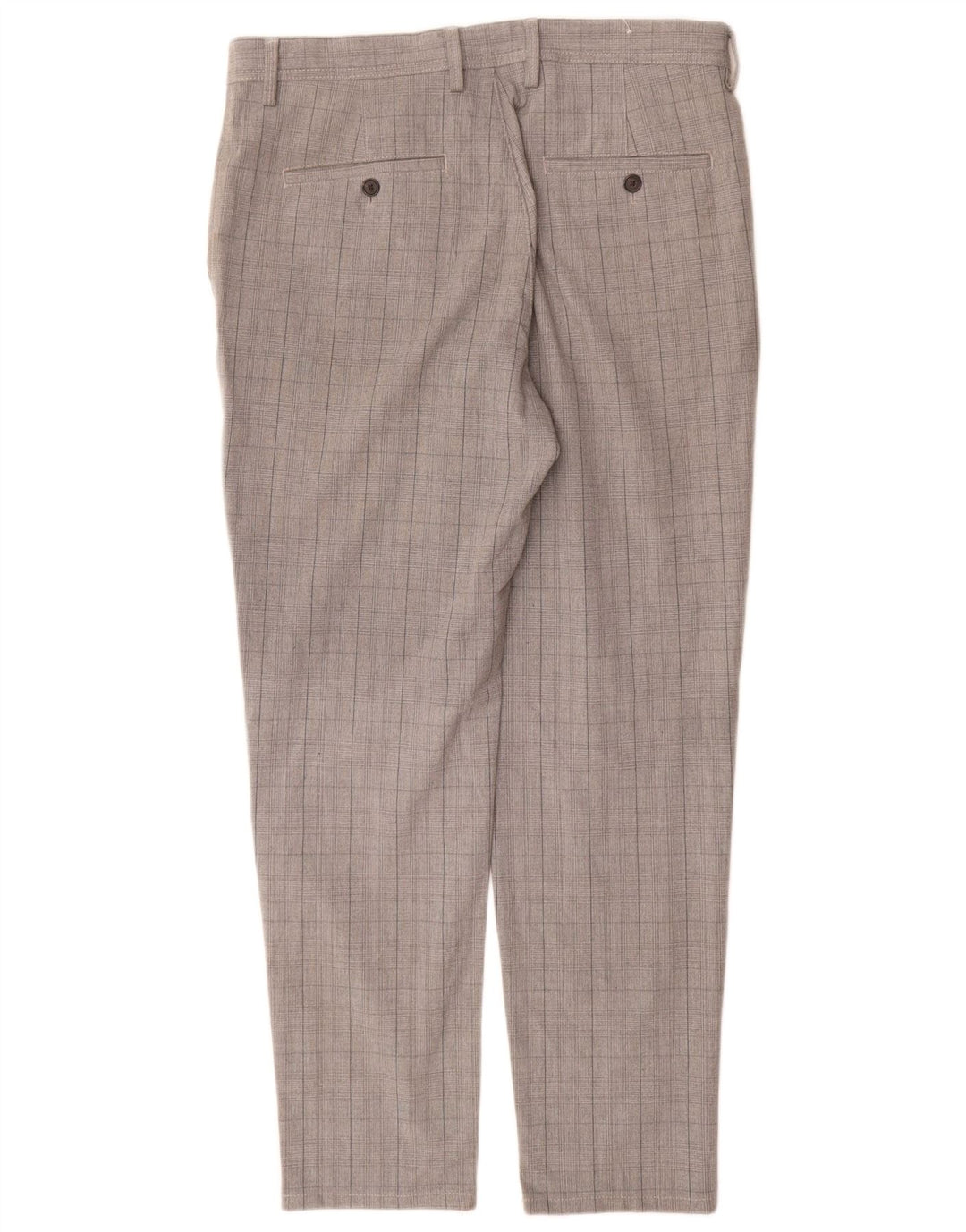 Zara Mens Slim Chino Pantalones EU 42 Large W32 L30 Gris Cuadros Poliéster