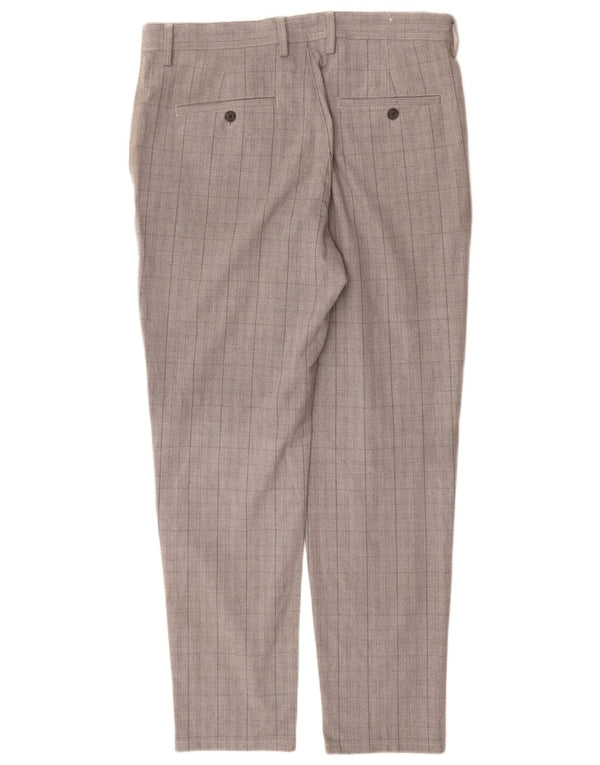 Zara Mens Slim Chino Pantalones EU 42 Large W32 L30 Gris Cuadros Poliéster