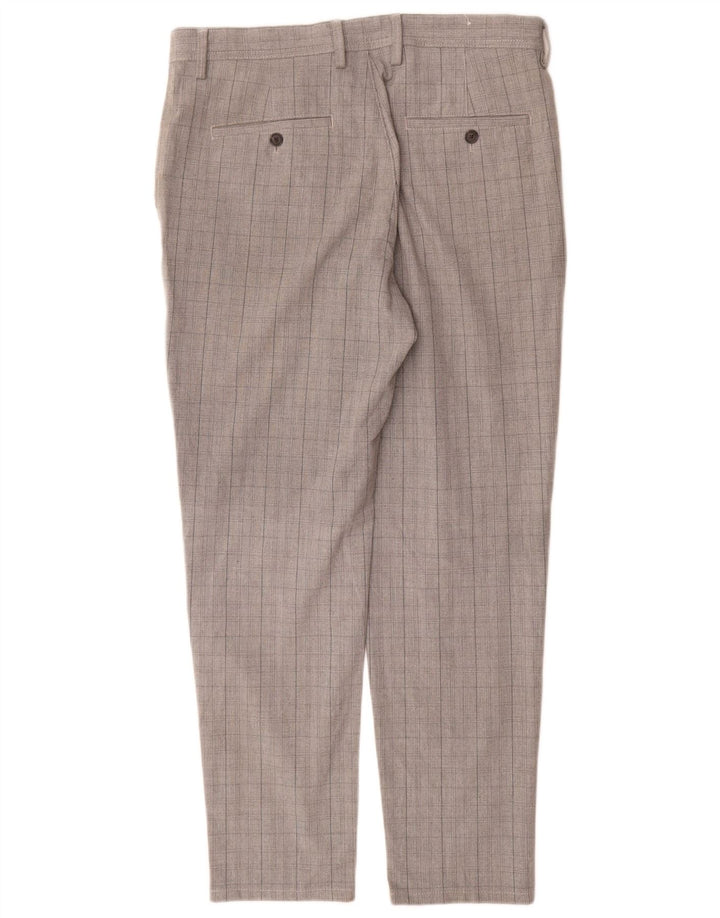 Zara Mens Slim Chino Pantalones EU 42 Large W32 L30 Gris Cuadros Poliéster