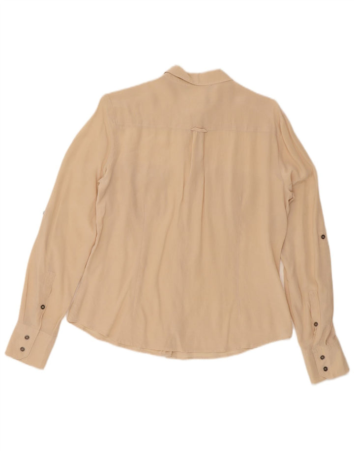 Max Mara Mujer Camisa Militar De Manga Larga Grande Seda Beige
