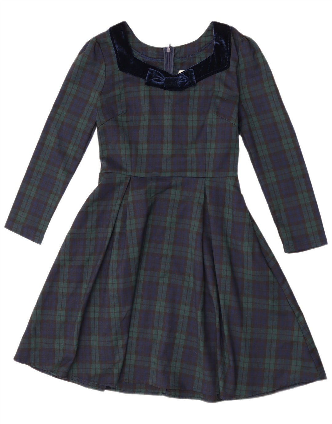 Joanie Vestido acampanado de manga larga para mujer UK 8 Pequeño Poliéster a cuadros verdes