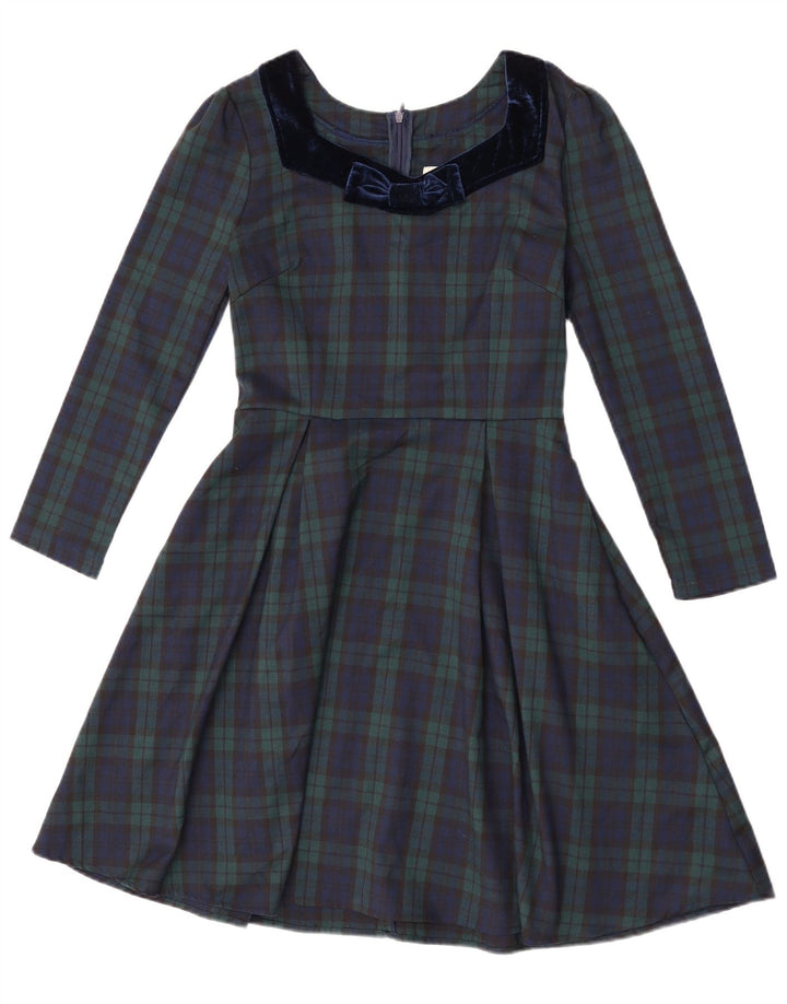 Joanie Vestido acampanado de manga larga para mujer UK 8 Pequeño Poliéster a cuadros verdes