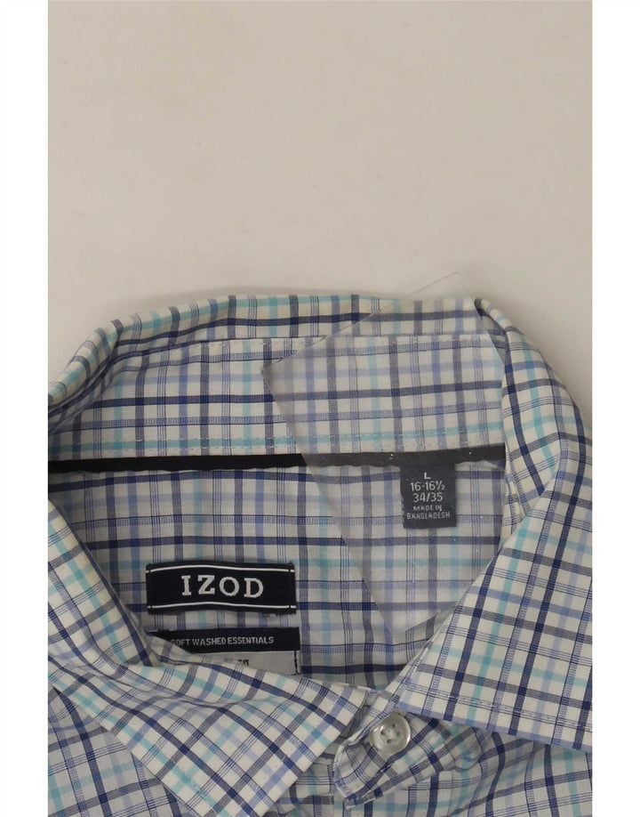 Camisa Izod para hombre talla 16 1/2 algodón a cuadros azul grande