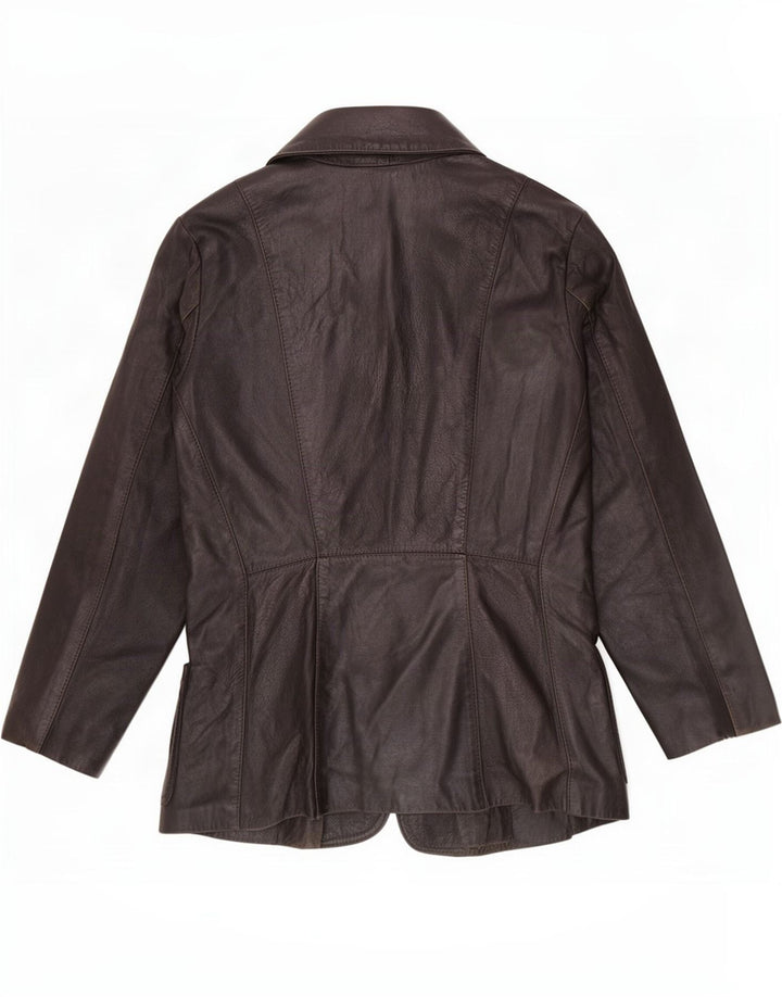 Vintage mujer 3 botones cuero Blazer chaqueta Reino Unido 12 medio negro