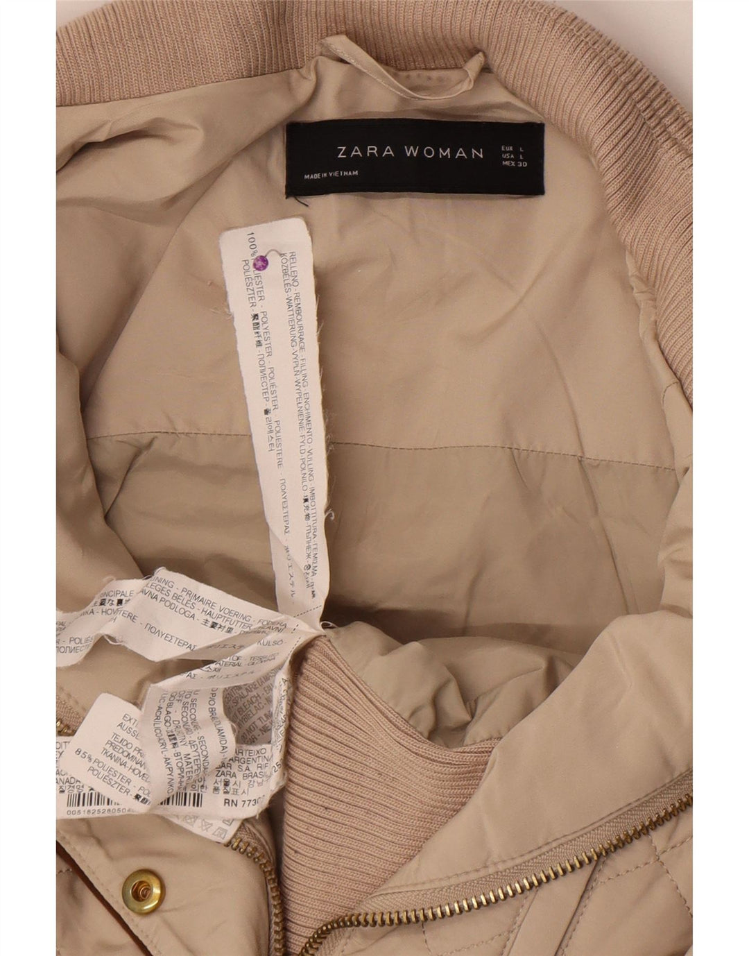 Zara Mujer Chaqueta Acolchada UK 44 Grande Poliéster Beige
