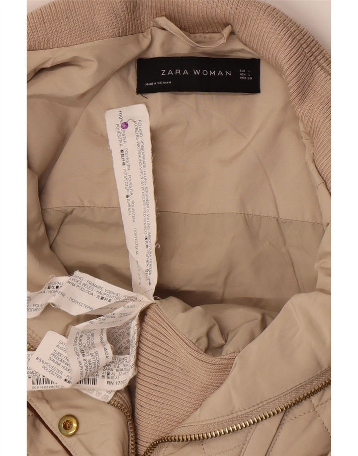 Zara Mujer Chaqueta Acolchada UK 44 Grande Poliéster Beige