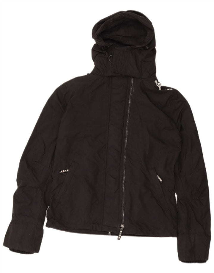 SUPERDRY Chaqueta impermeable con capucha gráfica para mujer UK 44 Medium Black Nylon