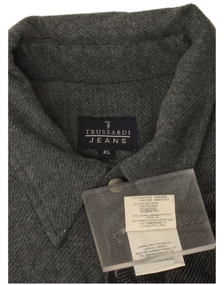 Camisa Hombre Trussardi Jeans Franela XL Viscosa Gris
