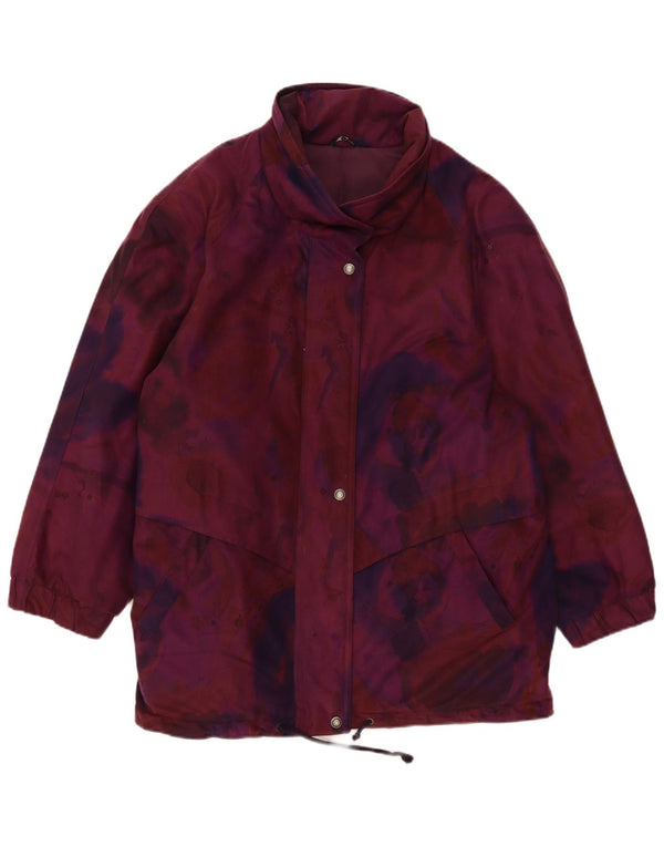Vintage mujer cortavientos chaqueta Reino Unido 18 XL poliéster floral burdeos