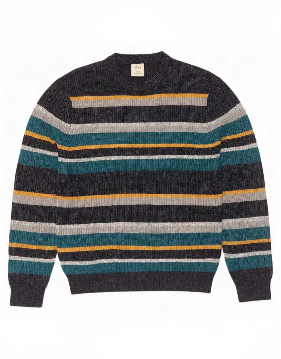 Marks & Spencer - Jersey de cuello redondo para hombre, talla grande, multicolor, a rayas