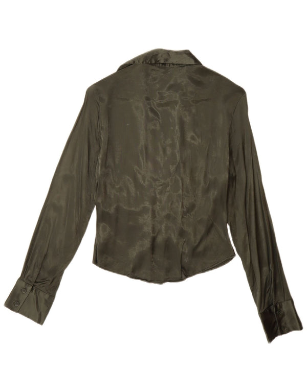 Zara Mujer Blusa Camisa UK 10 Small Viscosa Verde