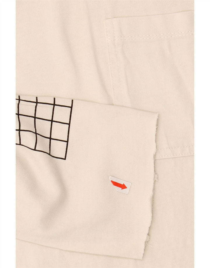 ZARA Mens Graphic Top Long Sleeve Small Off White Cotton