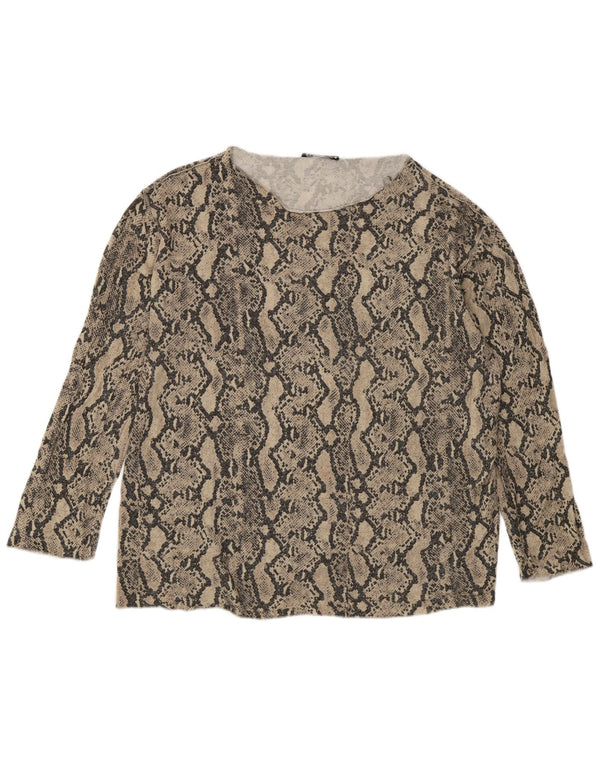 ZARA Mujer Top Manga Larga ES 40 2XL Beige Animal Print Viscosa