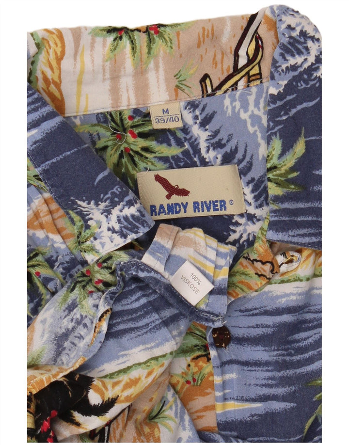 Randy River Camisa Manga Corta Hombre Talla 39/40 Azul Medio Viscosa Hawaiana