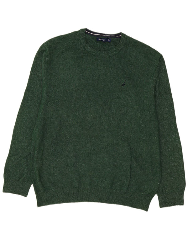 Nautica Jersey de cuello redondo para hombre, talla 2XL, algodón moteado verde