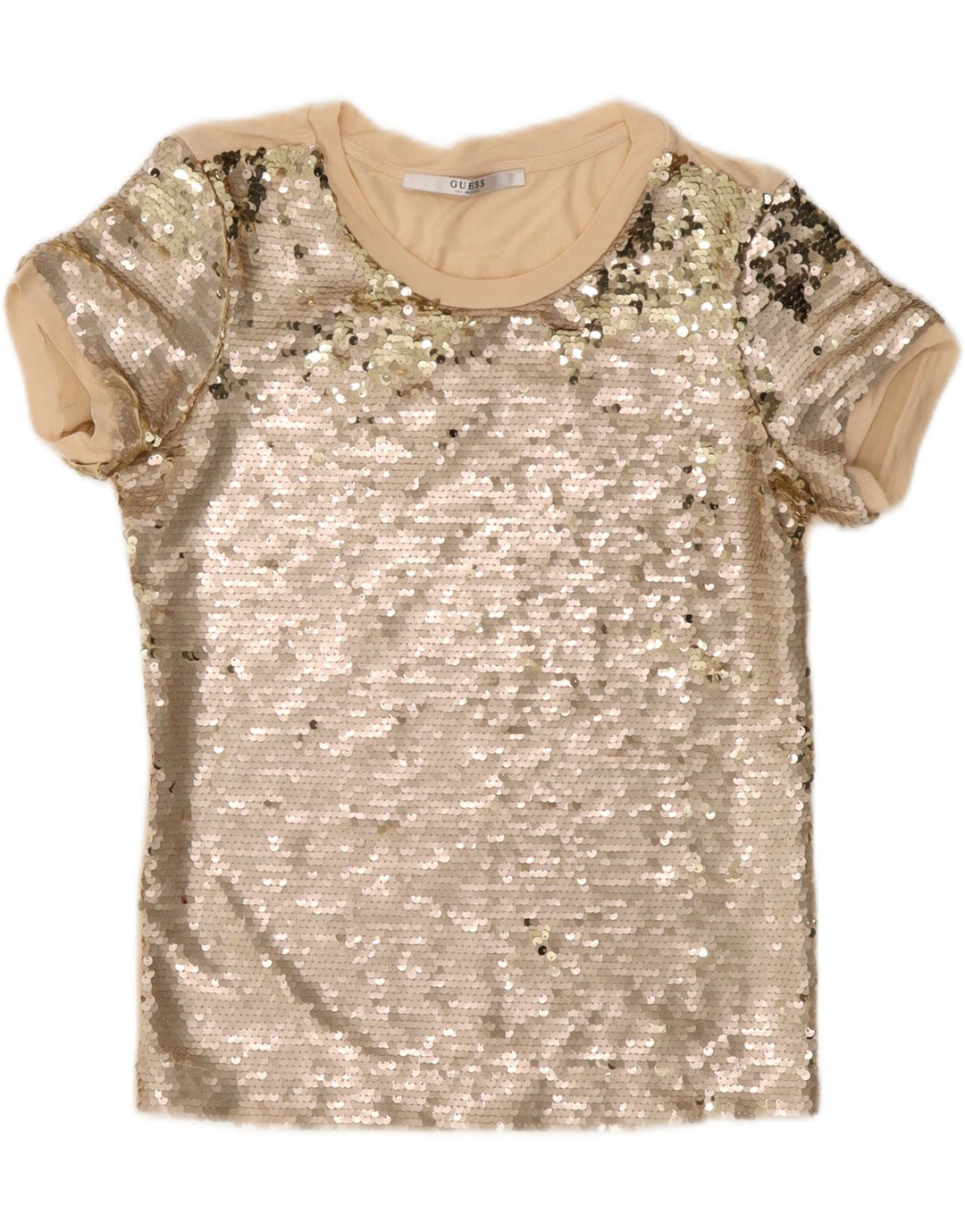 Guess Blusa de lentejuelas para mujer Top UK 10 Small Beige