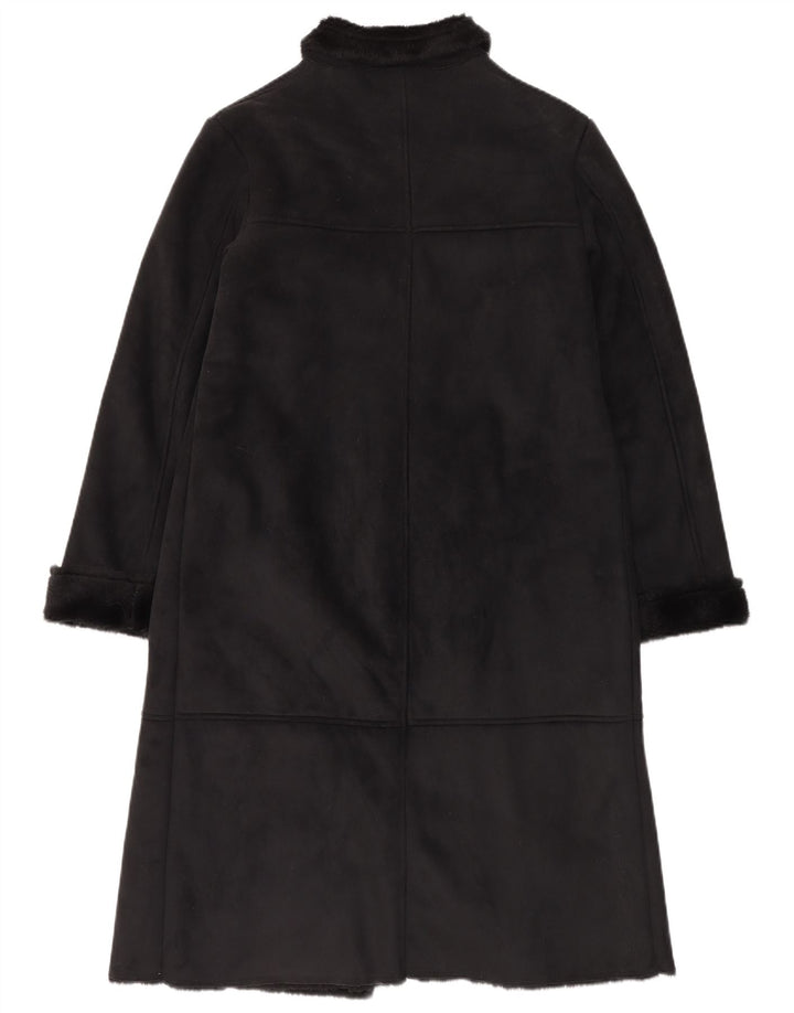 Vintage mujer Sherpa abrigo Reino Unido 12 poliéster negro medio