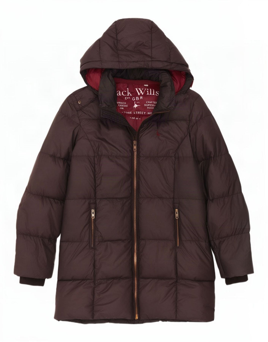 Jack Wills Abrigo acolchado con capucha para mujer UK 8 Small Gris Poliéster