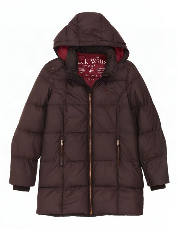 Jack Wills Abrigo acolchado con capucha para mujer UK 8 Small Gris Poliéster