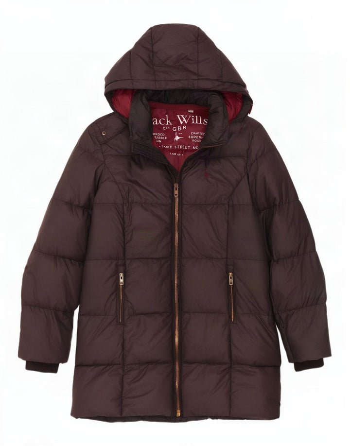Jack Wills Abrigo acolchado con capucha para mujer UK 8 Small Gris Poliéster