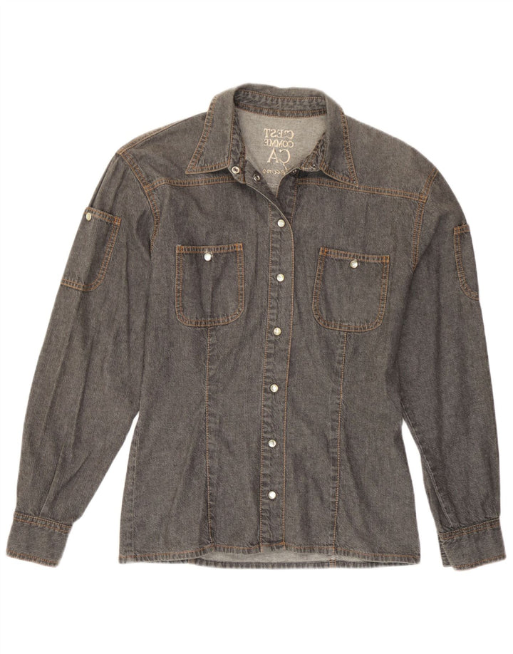 C'EST COMMECA Camisa vaquera para mujer UK 46 Grande Gris