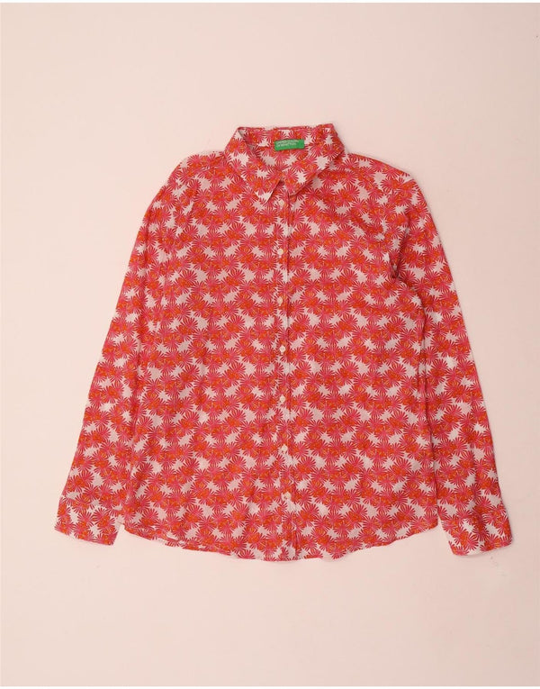 Camisa Benetton Mujer ES 44 Mediana Algodón Floral Rojo