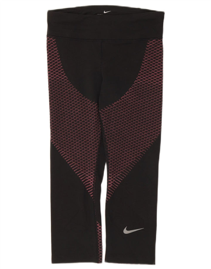 Nike Dri Fit Capri Leggings para mujer UK 8 Pequeño Negro Geométrico Poliéster