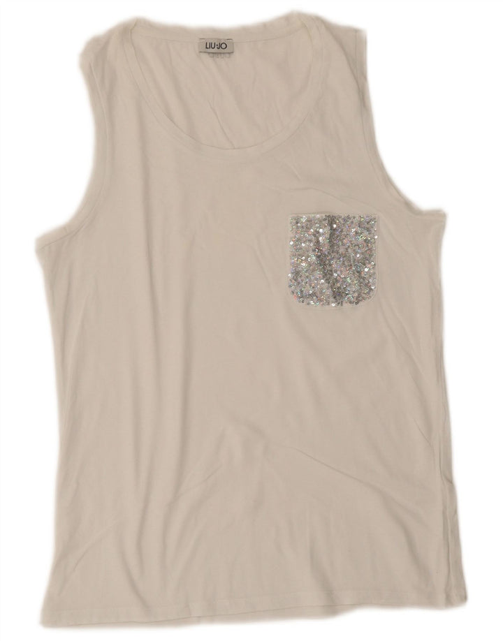 Liu Jo - Camiseta sin mangas para mujer, talla 40, algodón blanco mediano