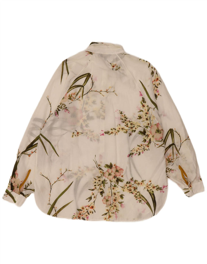 Massimo Dutti Camisa Oversize Transparente Mujer EU 36 XS Blanco Floral