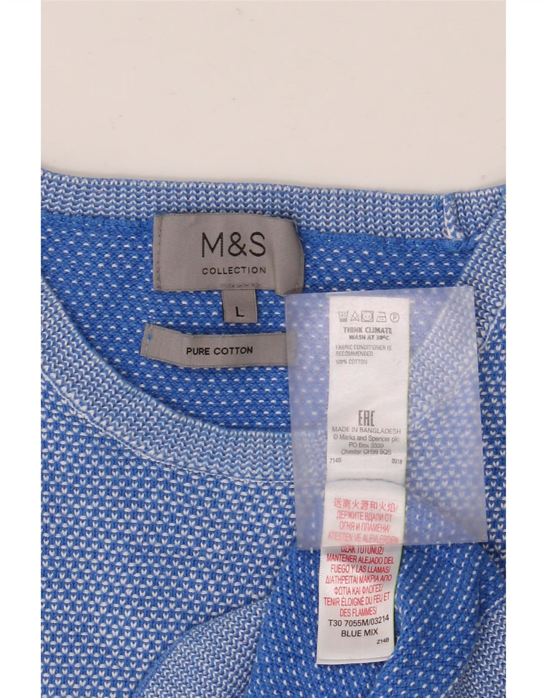 MARKS & SPENCER Jersey de cuello redondo para hombre, talla grande, algodón azul