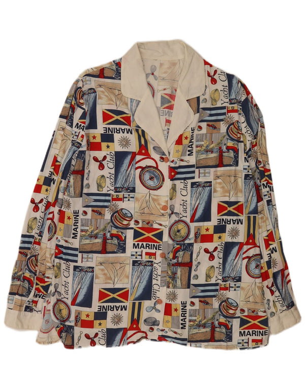 Vintage mujer abstracta camisa gráfica blusa Reino Unido 16 grande multicolor