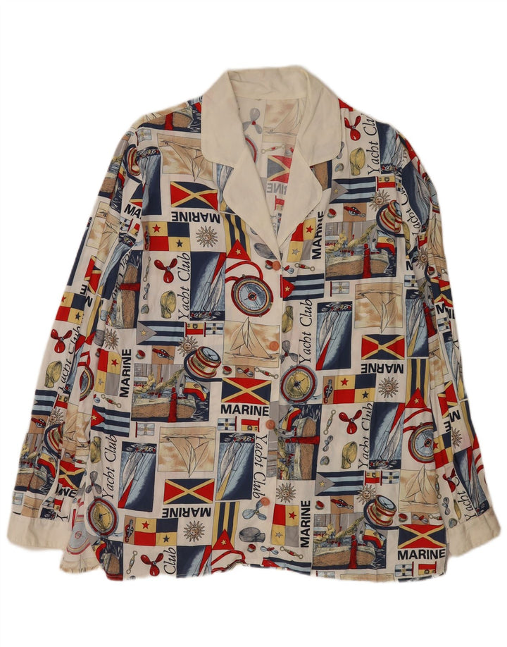 Vintage mujer abstracta camisa gráfica blusa Reino Unido 16 grande multicolor