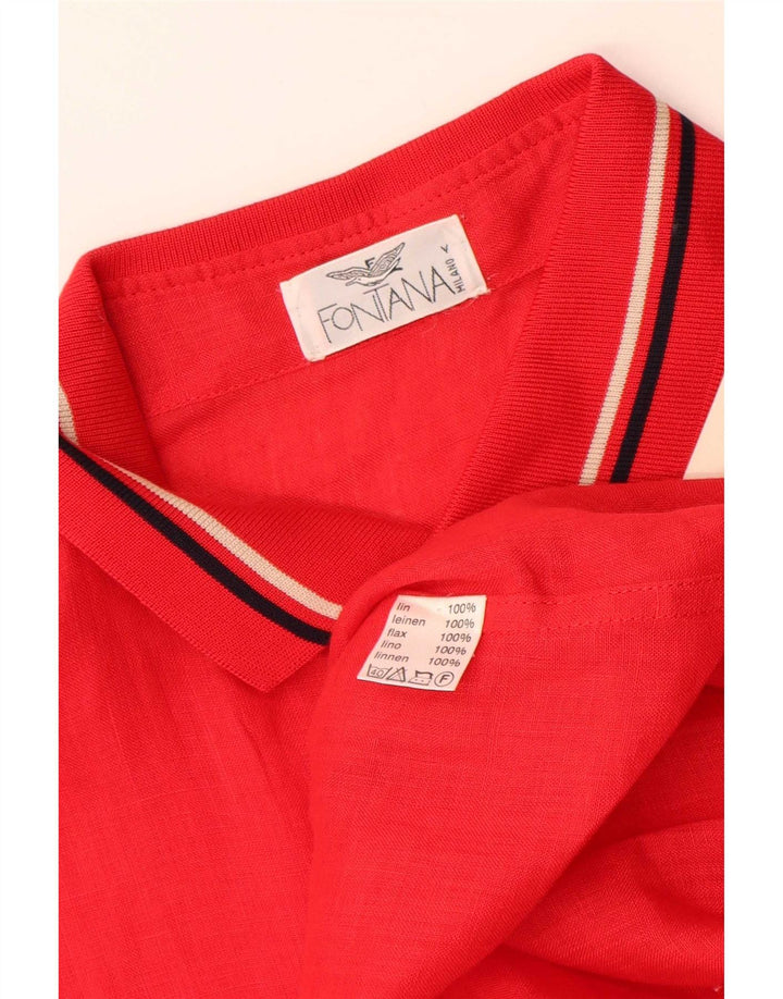 Vintage hombres manga corta pullover camisa XL rojo rayas lino