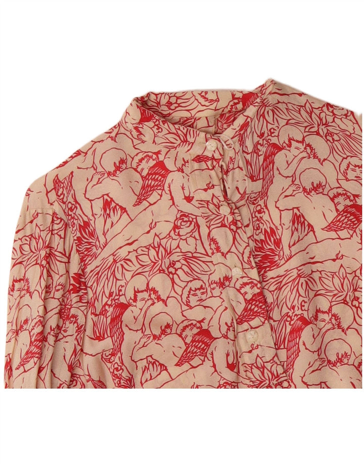 VINTAGE Mujer Camisa Gráfica Blusa Reino Unido 12 Medio Blanco