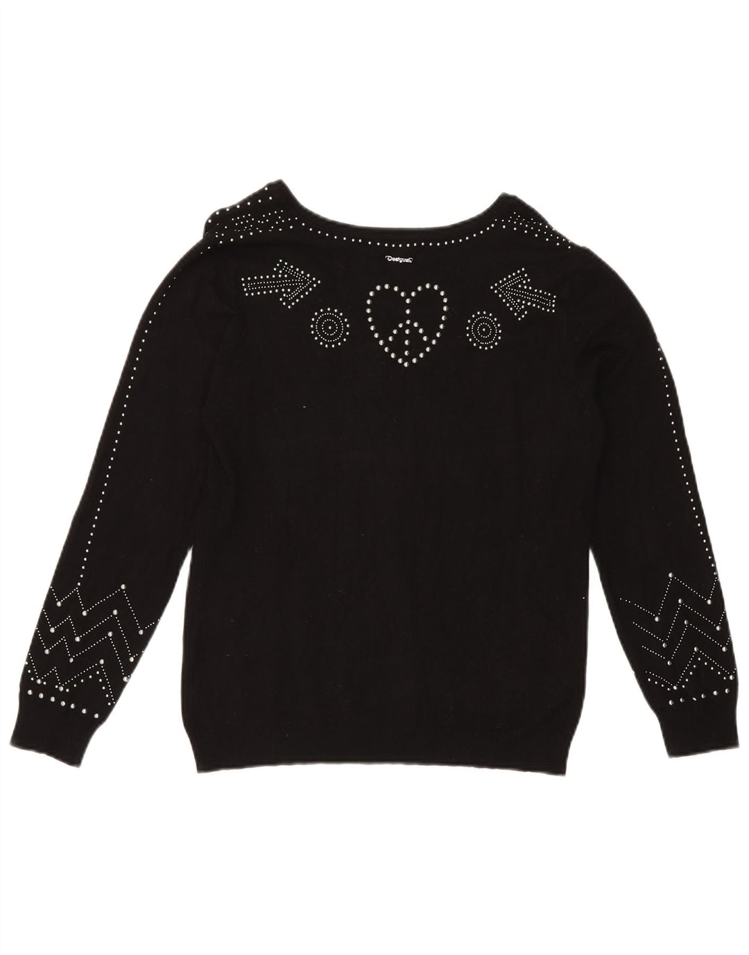 DESIGUAL Suéter gráfico con cuello en V para mujer UK 46 Grande Negro Sintético