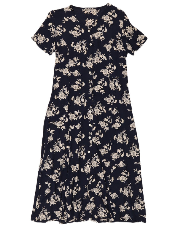 Alba Fornari Vestido largo para mujer UK 10 Small Azul marino Floral Viscosa