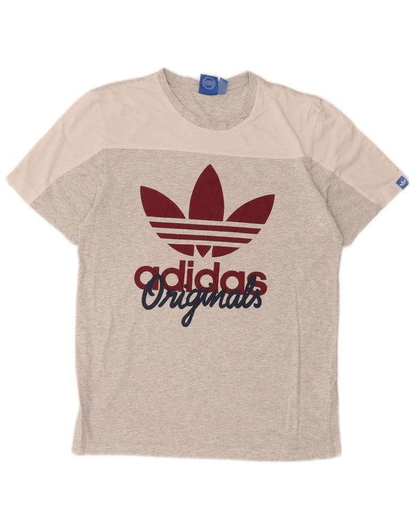Adidas Hombre Camiseta Gráfica Top Pequeño Gris Colorblock Algodón