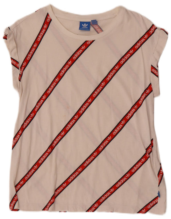 Adidas Camiseta gráfica para mujer Top UK 8 Small White Stripe Cotton