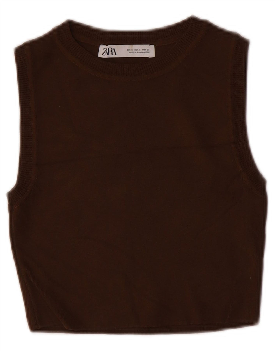Zara Mujer Chaleco Tank Top UK 8 Small Marrón Viscosa